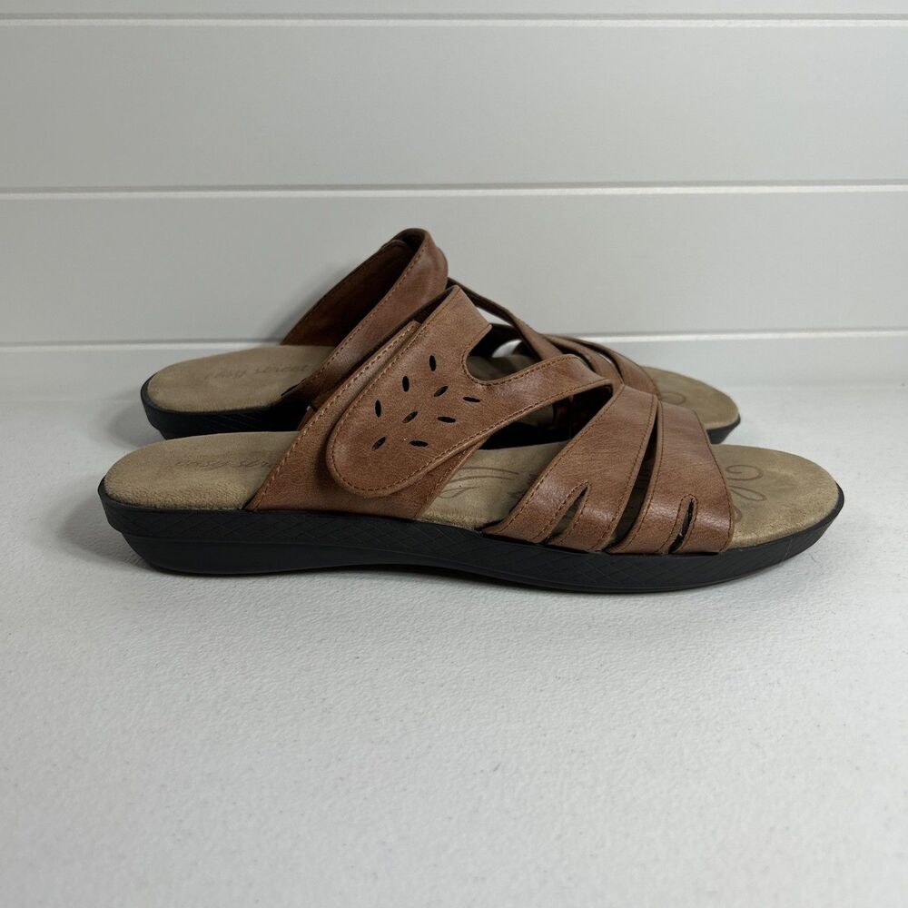 Easy Street Women’s Sandals Size 10 M Alma Brown Adjustable Strap Slide